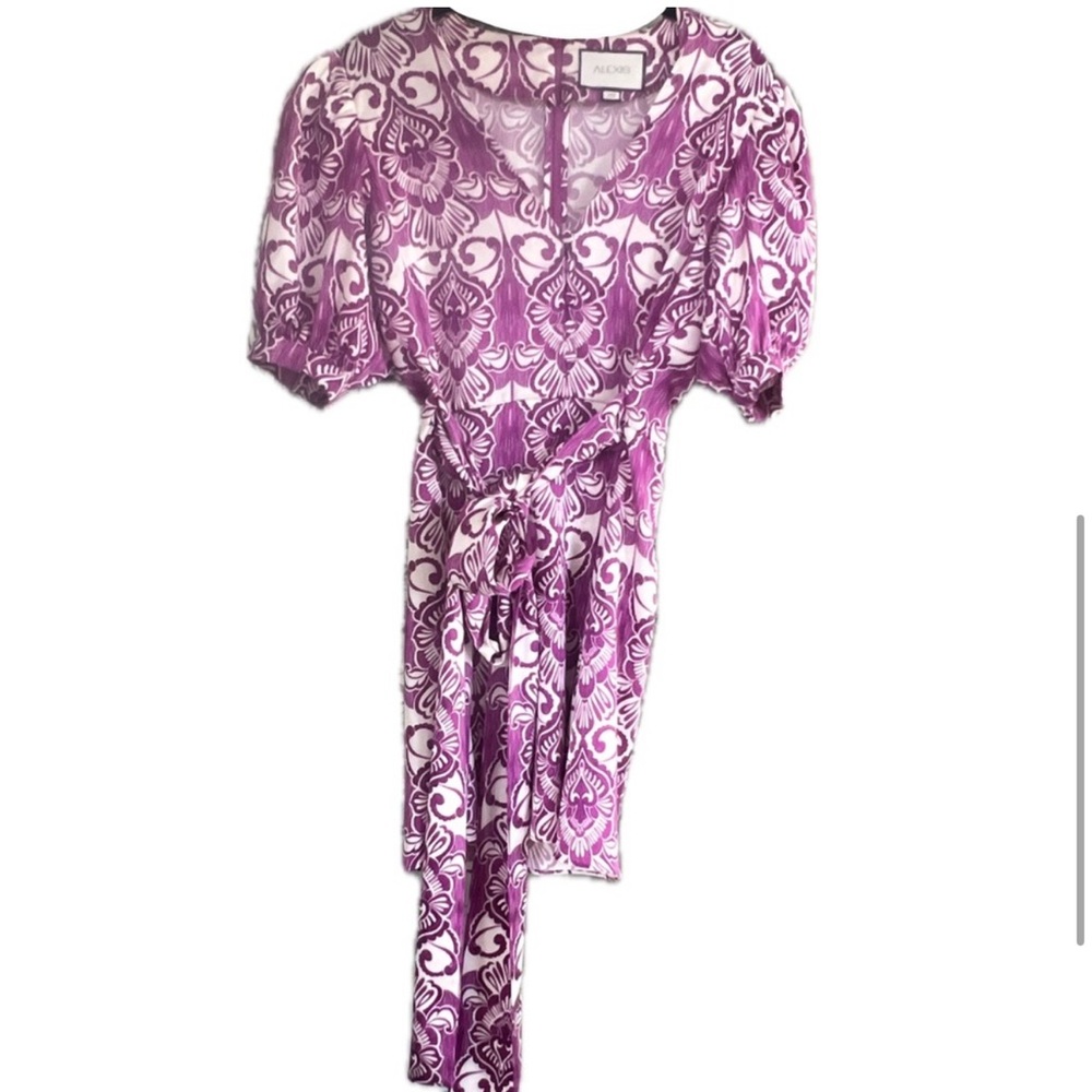 ALEXIS Bardot Mini Wrap Dress in Mulberry Palm - Picture 4 of 8